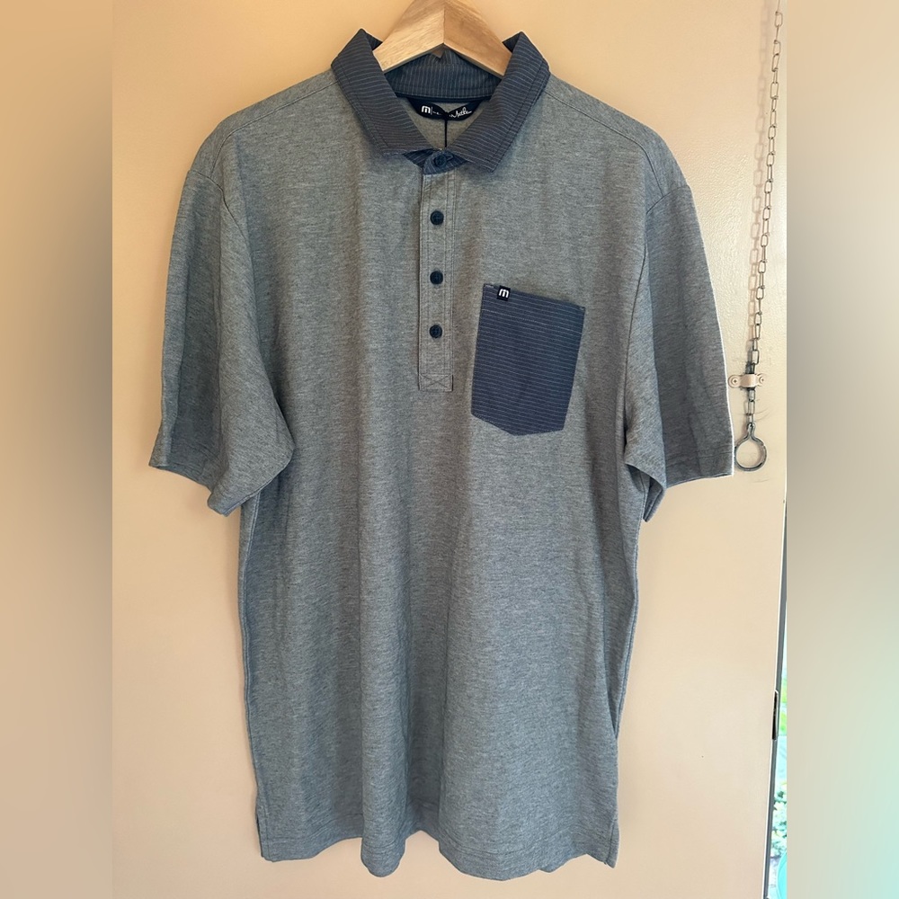 NWT Travis Mathew Polo Size Large - Gray with Striped Pocket